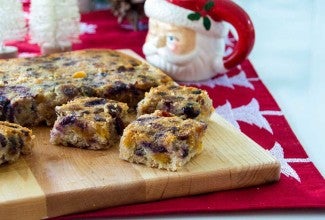 Fruitcake bars on cutting board