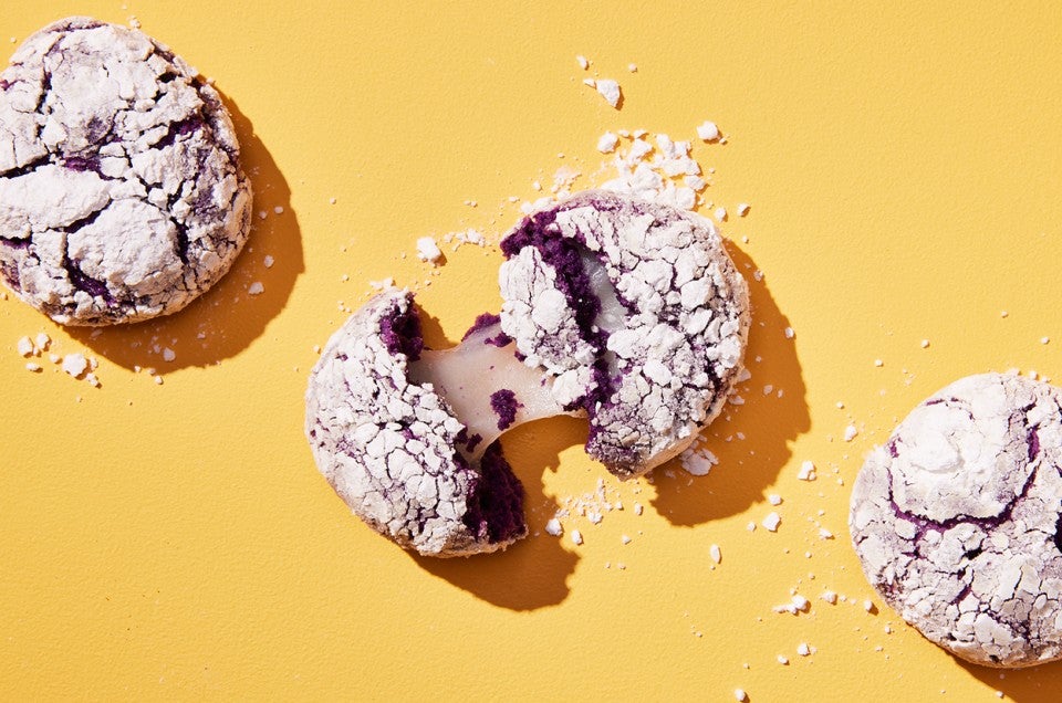 Mochi-Stuffed Ube Crinkle Cookies - select to zoom